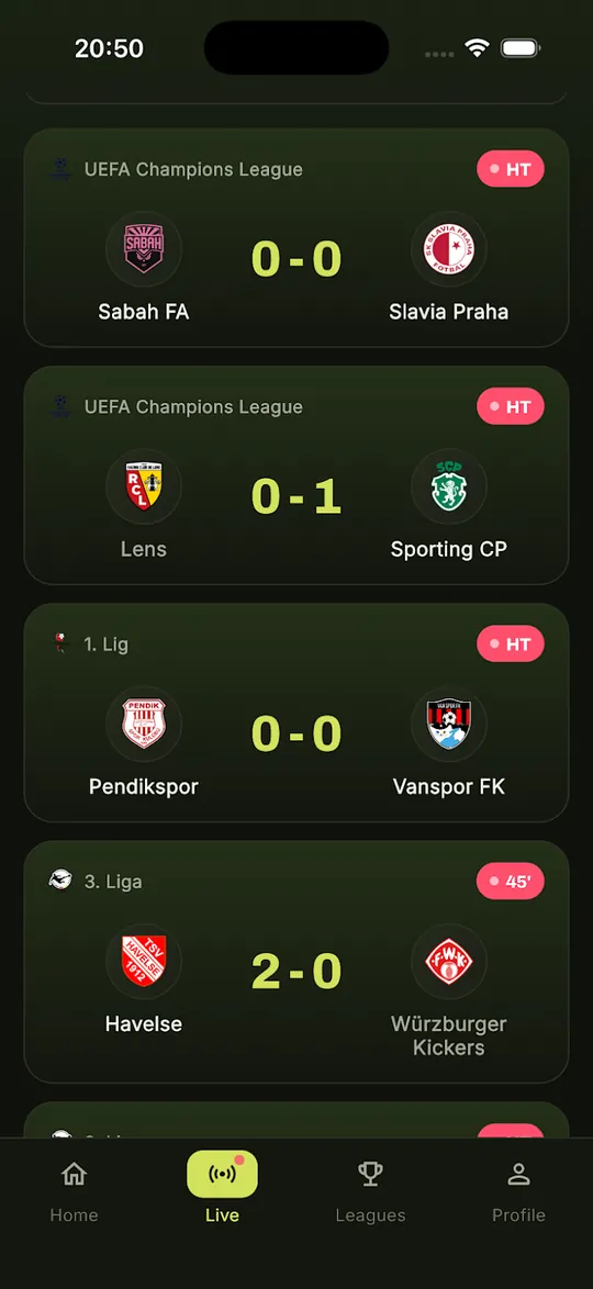 Canlı skorlar ekranı